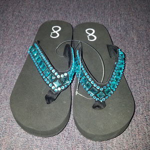 8 Bling Flip Flops, Size 9, New, Black, Turquoise